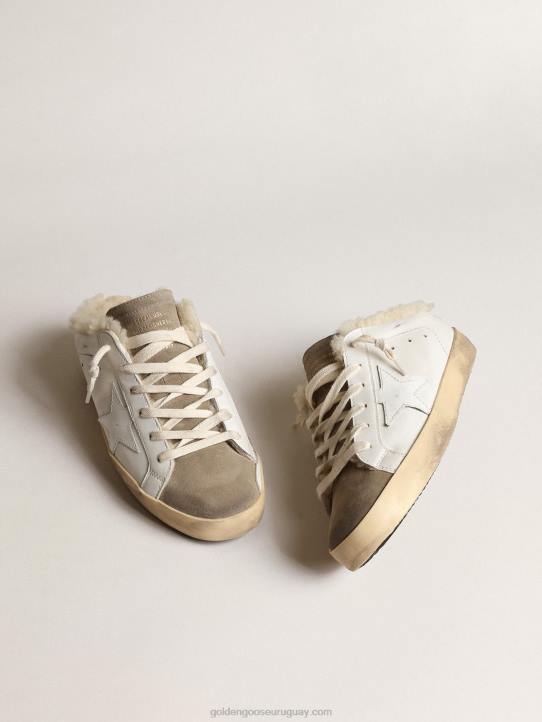 mujer zuecos super-star con estrella de piel blanca y forro de borregoGolden Goose 02H6238