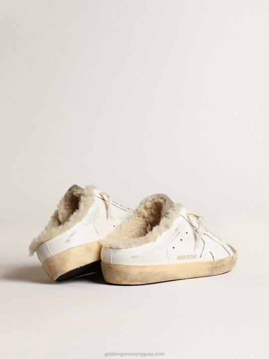 mujer zuecos super-star con estrella de piel blanca y forro de borregoGolden Goose 02H6238