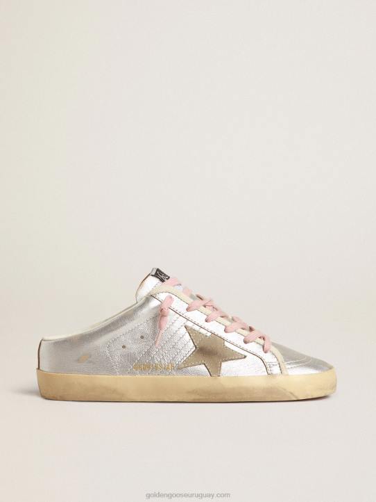 mujer zuecos super-star de piel plateada metalizada con estrella de anteGolden Goose 02H6237