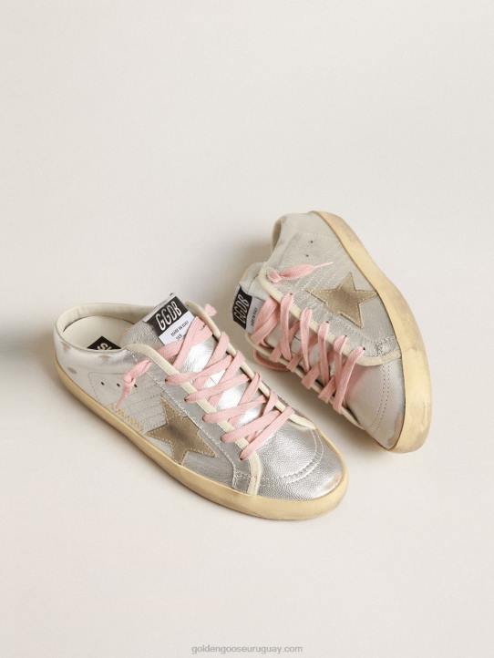 mujer zuecos super-star de piel plateada metalizada con estrella de anteGolden Goose 02H6237