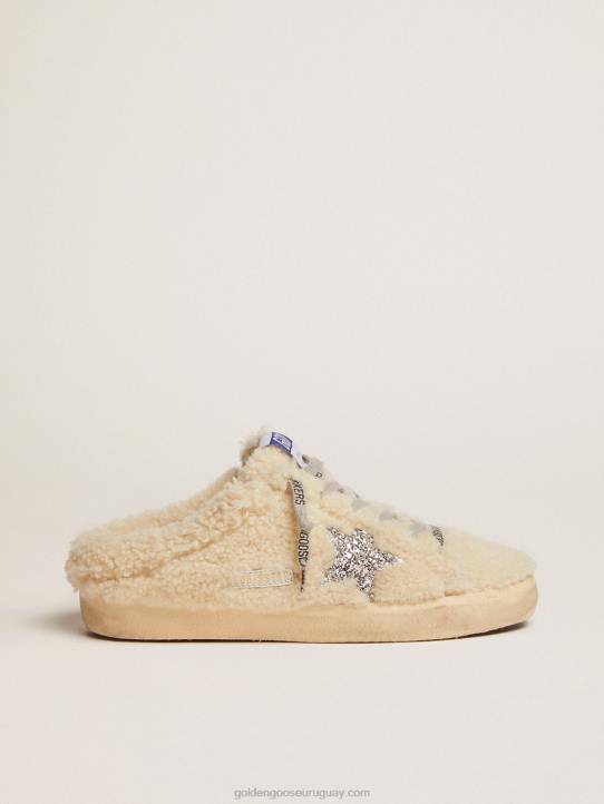 mujer zuecos superestrella de borrego blanco con estrella brillanteGolden Goose 02H667