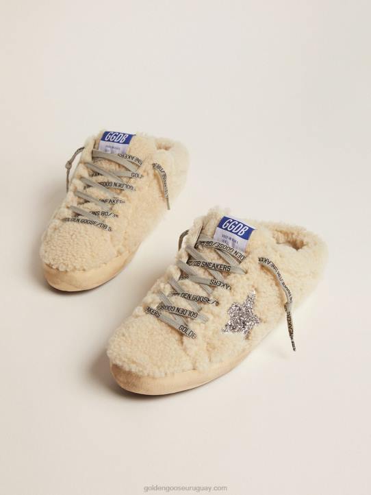 mujer zuecos superestrella de borrego blanco con estrella brillanteGolden Goose 02H667