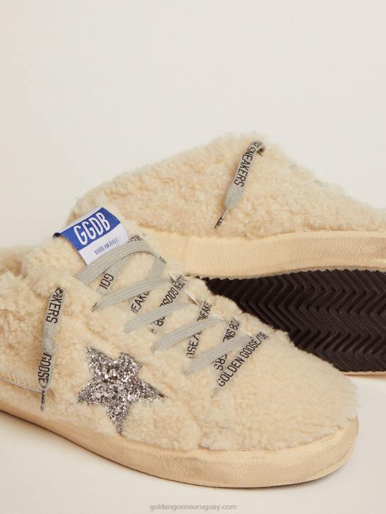 mujer zuecos superestrella de borrego blanco con estrella brillanteGolden Goose 02H667