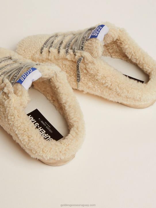 mujer zuecos superestrella de borrego blanco con estrella brillanteGolden Goose 02H667