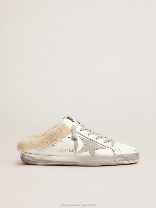 mujer zuecos superestrella de piel blanca con forro de borregoGolden Goose 02H696