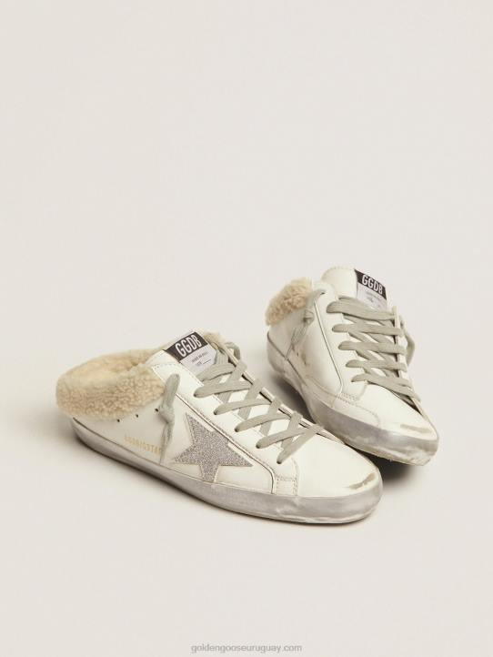 mujer zuecos superestrella de piel blanca con forro de borregoGolden Goose 02H696