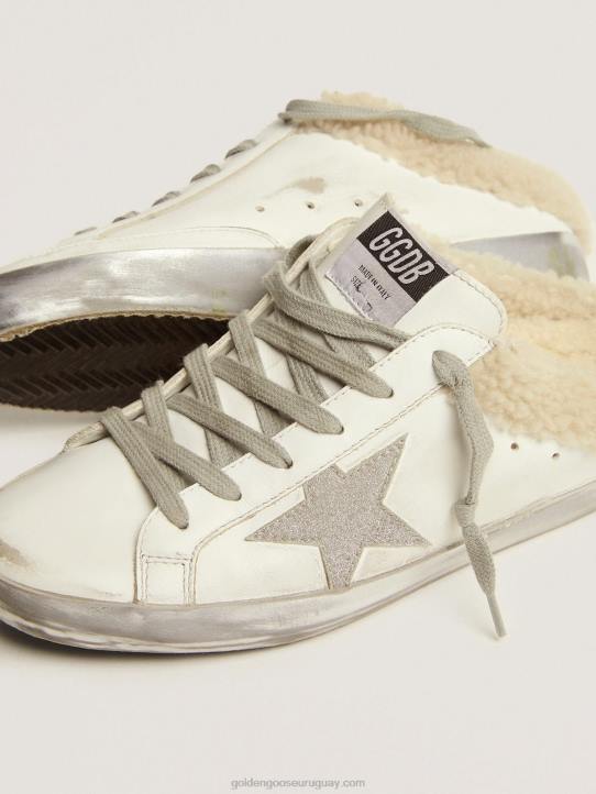 mujer zuecos superestrella de piel blanca con forro de borregoGolden Goose 02H696