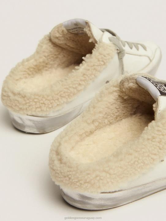 mujer zuecos superestrella de piel blanca con forro de borregoGolden Goose 02H696