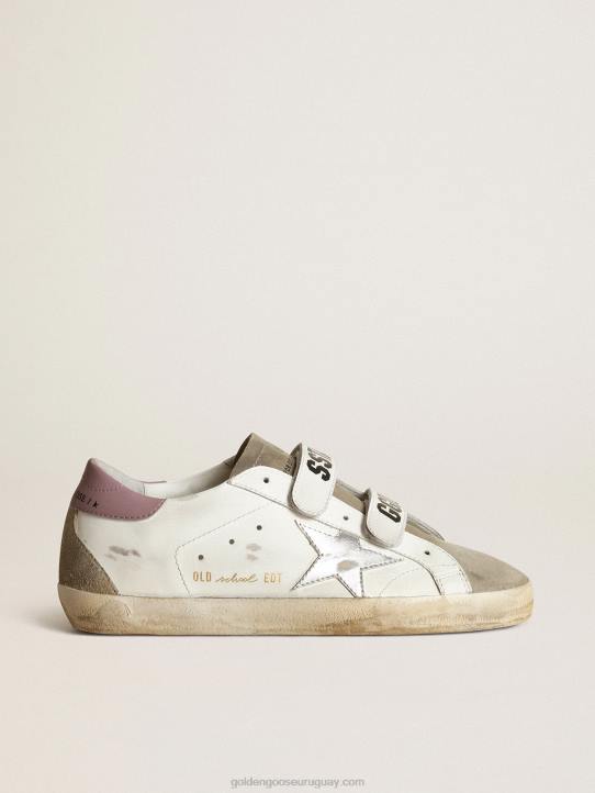 mujer Zapatillas deportivas old school con estrella de piel laminada plateada e inserciones de ante gris tórtolaGolden Goose 02H6266