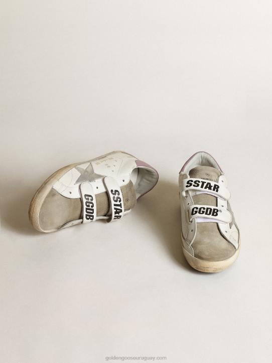 mujer Zapatillas deportivas old school con estrella de piel laminada plateada e inserciones de ante gris tórtolaGolden Goose 02H6266
