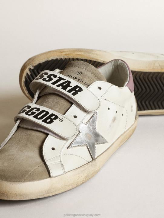 mujer Zapatillas deportivas old school con estrella de piel laminada plateada e inserciones de ante gris tórtolaGolden Goose 02H6266