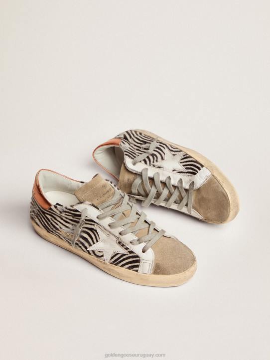 mujer Zapatillas deportivas super-star ltd de piel de potro con estampado de cebra y estrella de piel blancaGolden Goose 02H6123