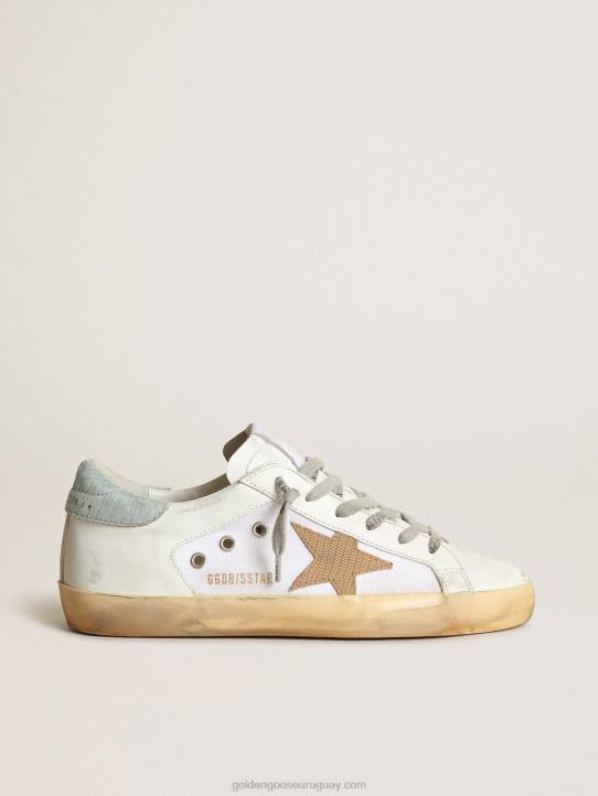 mujer Zapatillas deportivas super-star ltd de piel y lona blancas con estrella de nubuck marrón claroGolden Goose 02H6284
