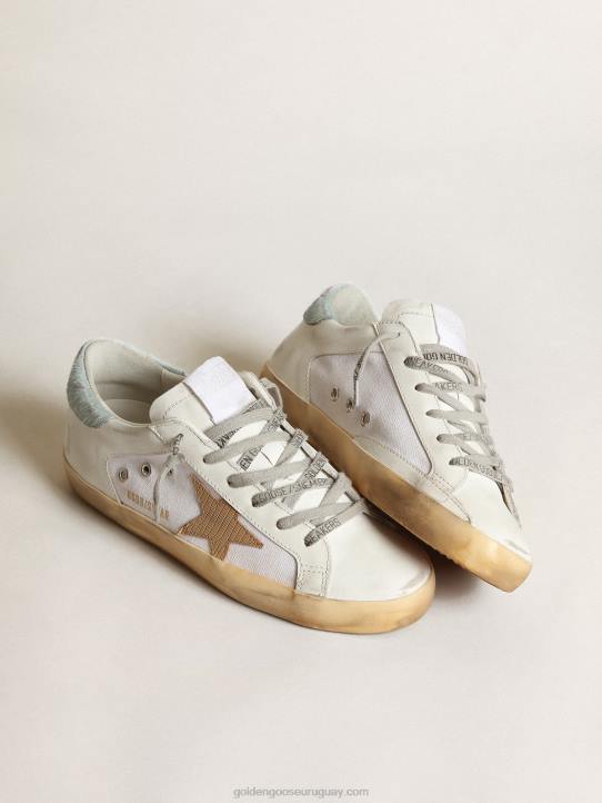mujer Zapatillas deportivas super-star ltd de piel y lona blancas con estrella de nubuck marrón claroGolden Goose 02H6284