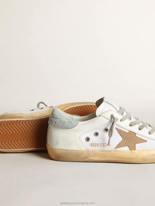 mujer Zapatillas deportivas super-star ltd de piel y lona blancas con estrella de nubuck marrón claroGolden Goose 02H6284