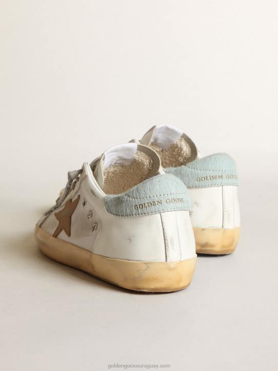 mujer Zapatillas deportivas super-star ltd de piel y lona blancas con estrella de nubuck marrón claroGolden Goose 02H6284