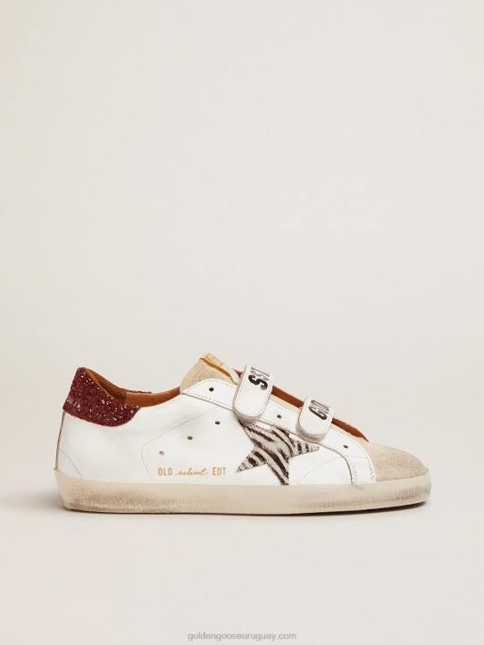 mujer deportivas old school con estrella de piel de potro con estampado de cebra y refuerzo del talón con purpurina rojaGolden Goose 02H630