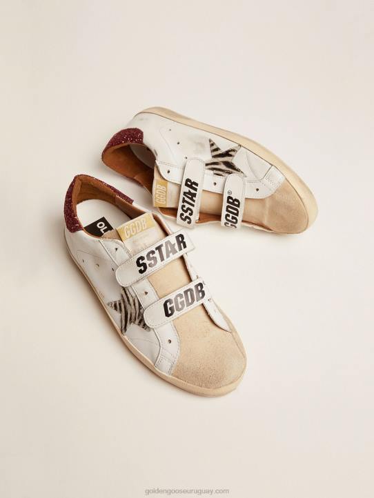 mujer deportivas old school con estrella de piel de potro con estampado de cebra y refuerzo del talón con purpurina rojaGolden Goose 02H630