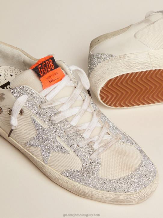 mujer super-star ltd en cuero blanco y malla con estrella e inserciones en microcristales swarovski plateadosGolden Goose 02H6228