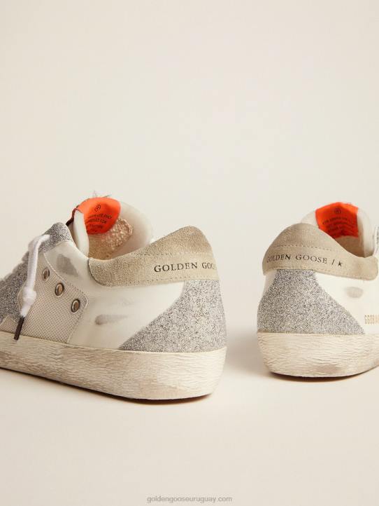 mujer super-star ltd en cuero blanco y malla con estrella e inserciones en microcristales swarovski plateadosGolden Goose 02H6228