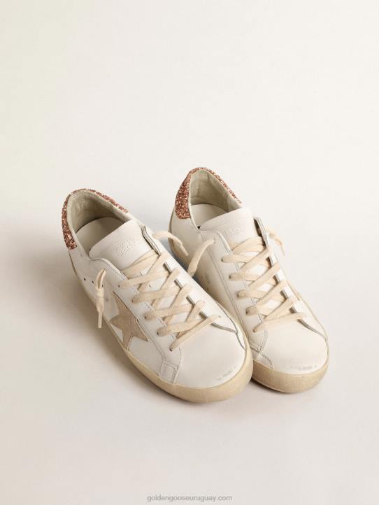 mujer superestrella con estrella de ante y refuerzo del talón con purpurina rosa melocotónGolden Goose 02H6197