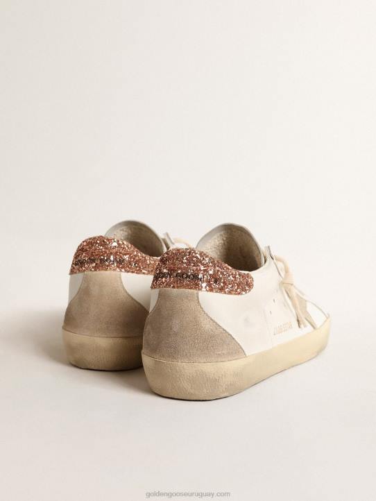 mujer superestrella con estrella de ante y refuerzo del talón con purpurina rosa melocotónGolden Goose 02H6197