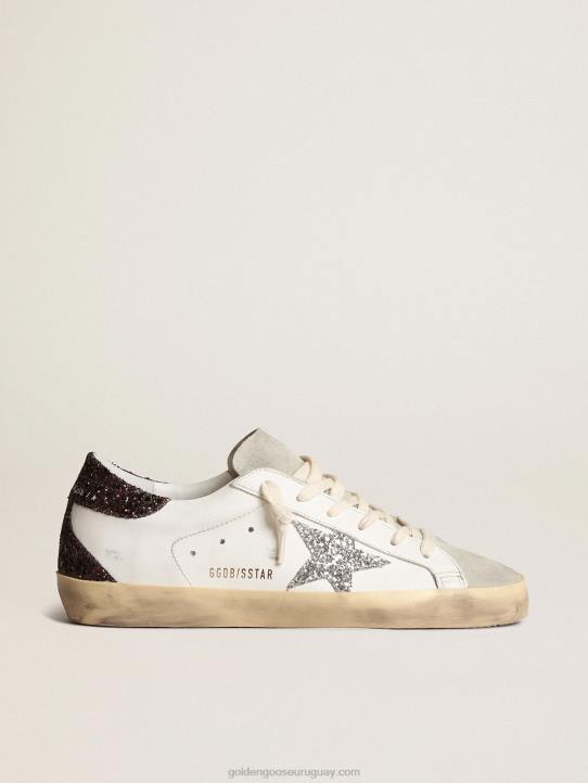 mujer superestrella con estrella plateada y refuerzo del talón con purpurina marrónGolden Goose 02H6210