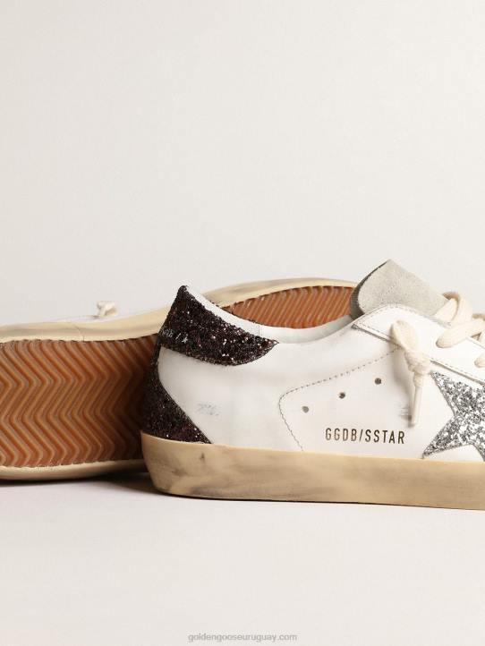 mujer superestrella con estrella plateada y refuerzo del talón con purpurina marrónGolden Goose 02H6210