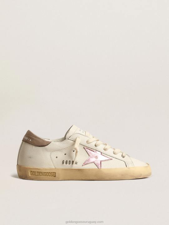 mujer superestrella de napa blanca con estrella de piel rosa metalizadaGolden Goose 02H6229
