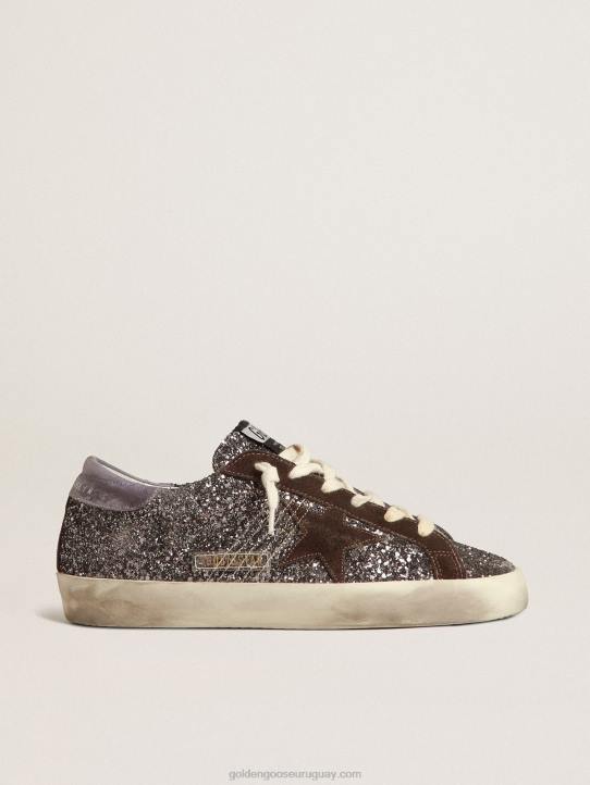 mujer superestrella en purpurina con estrella marrón y tirador lila en el talónGolden Goose 02H6240