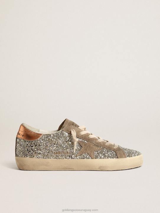 mujer superestrella en purpurina platino con estrella de ante gris palomaGolden Goose 02H6196
