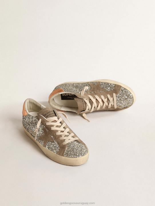 mujer superestrella en purpurina platino con estrella de ante gris palomaGolden Goose 02H6196