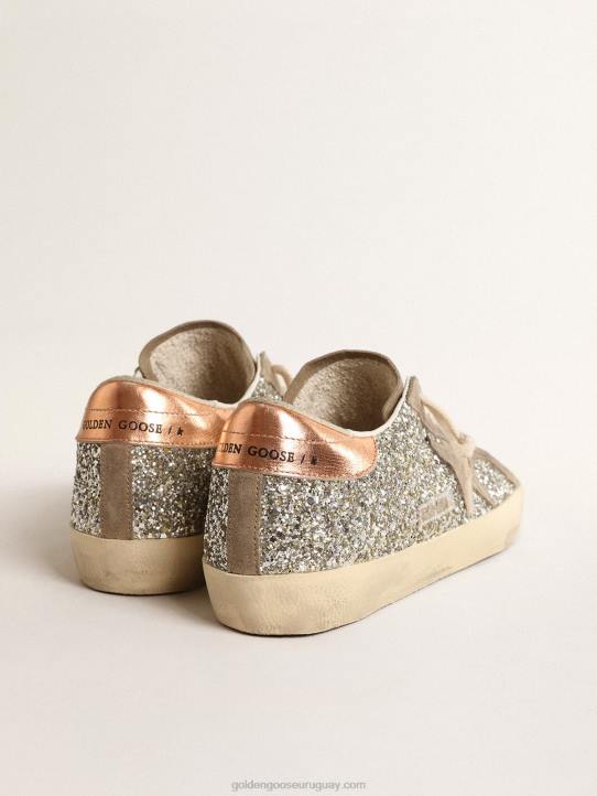 mujer superestrella en purpurina platino con estrella de ante gris palomaGolden Goose 02H6196