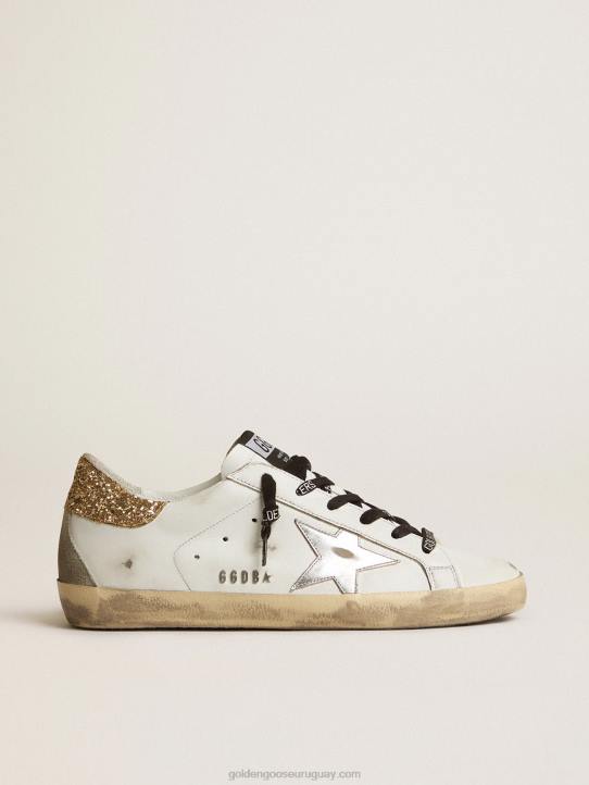 mujer zapatillas deportivas Super-Star de piel blanca con refuerzo brillante en el talónGolden Goose 02H6136