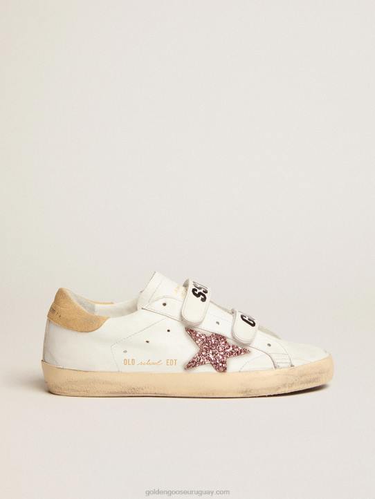 mujer zapatillas deportivas old school con estrella de purpurina rosa y refuerzo del talón de ante color arenaGolden Goose 02H6278