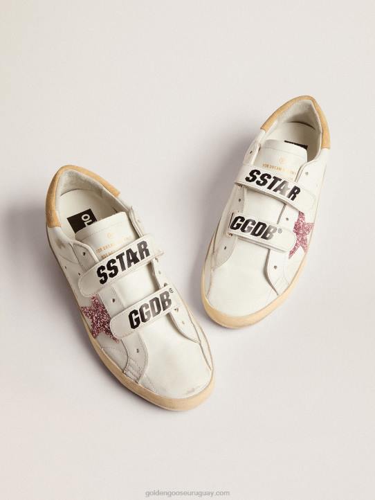 mujer zapatillas deportivas old school con estrella de purpurina rosa y refuerzo del talón de ante color arenaGolden Goose 02H6278