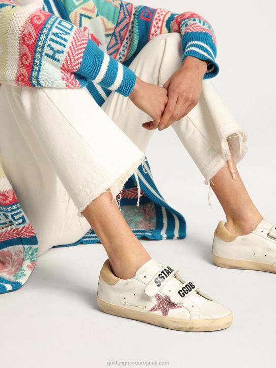 mujer zapatillas deportivas old school con estrella de purpurina rosa y refuerzo del talón de ante color arenaGolden Goose 02H6278