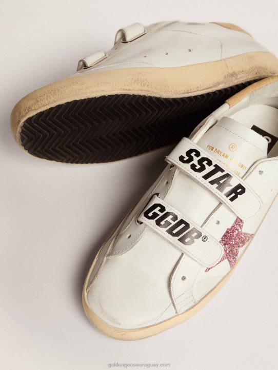 mujer zapatillas deportivas old school con estrella de purpurina rosa y refuerzo del talón de ante color arenaGolden Goose 02H6278