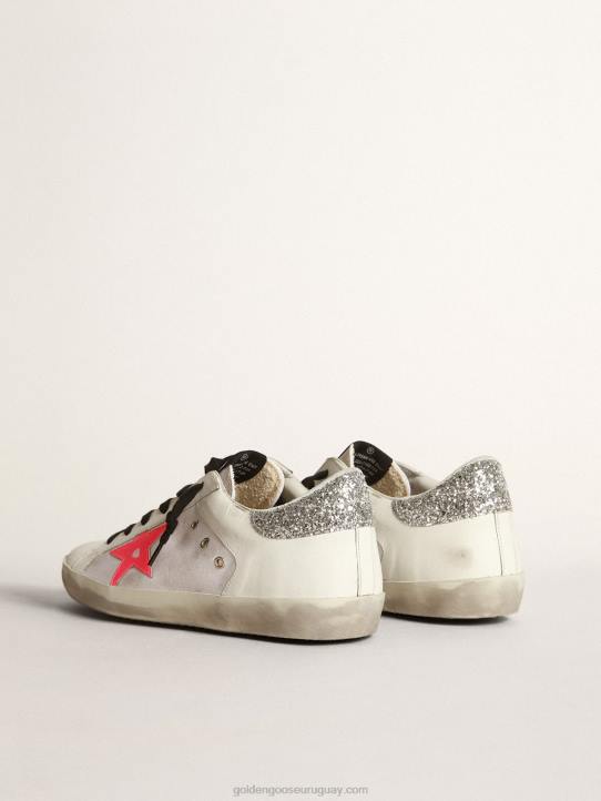 mujer zapatillas deportivas super-star de piel y lona blancas con estrella de piel rosaGolden Goose 02H666