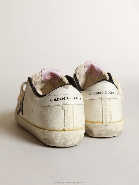 mujer zapatillas deportivas super-star ltd de lona beige con estrella de piel negra y refuerzo del talón de piel blancaGolden Goose 02H620