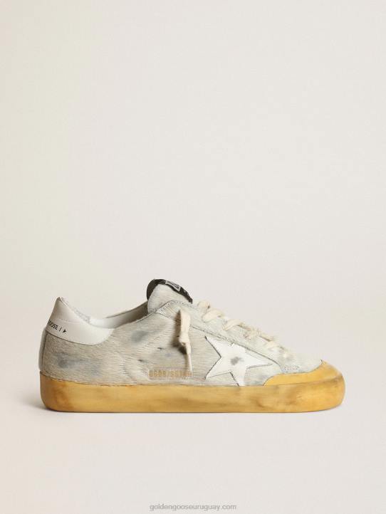 mujer zapatillas penstar super-star de piel de potro color hueso con estrella de piel blanca y refuerzo en el talónGolden Goose 02H6166