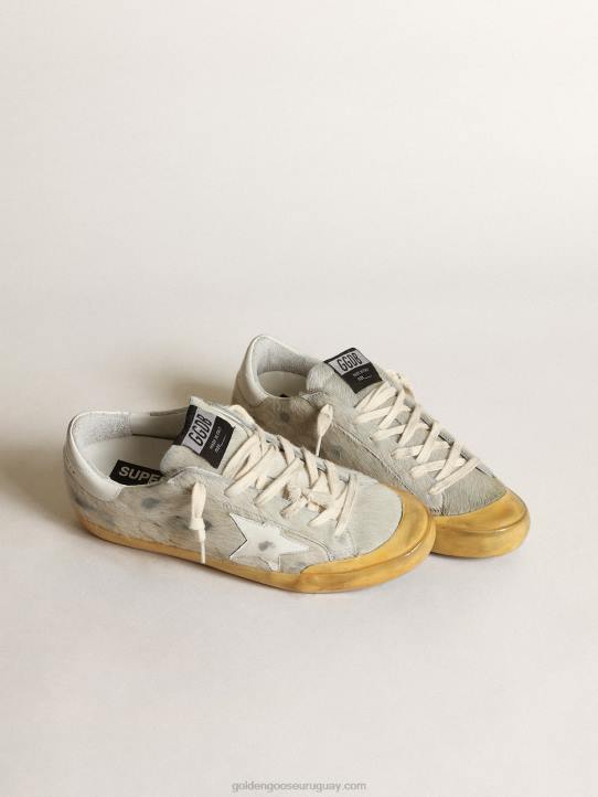 mujer zapatillas penstar super-star de piel de potro color hueso con estrella de piel blanca y refuerzo en el talónGolden Goose 02H6166