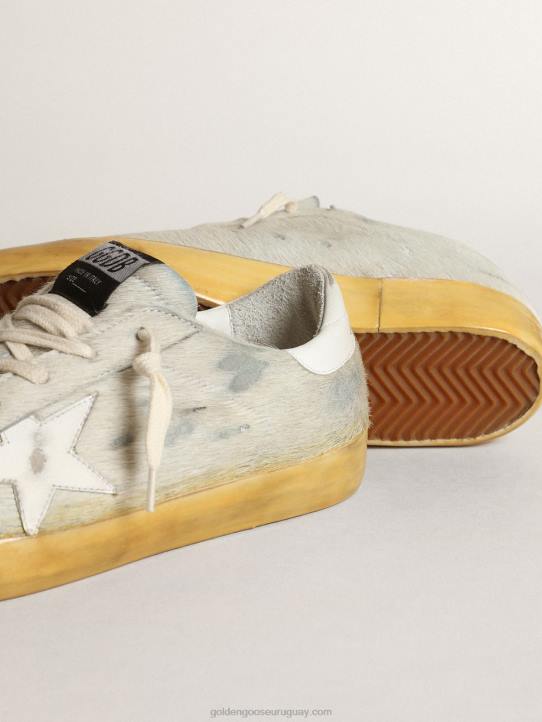 mujer zapatillas penstar super-star de piel de potro color hueso con estrella de piel blanca y refuerzo en el talónGolden Goose 02H6166