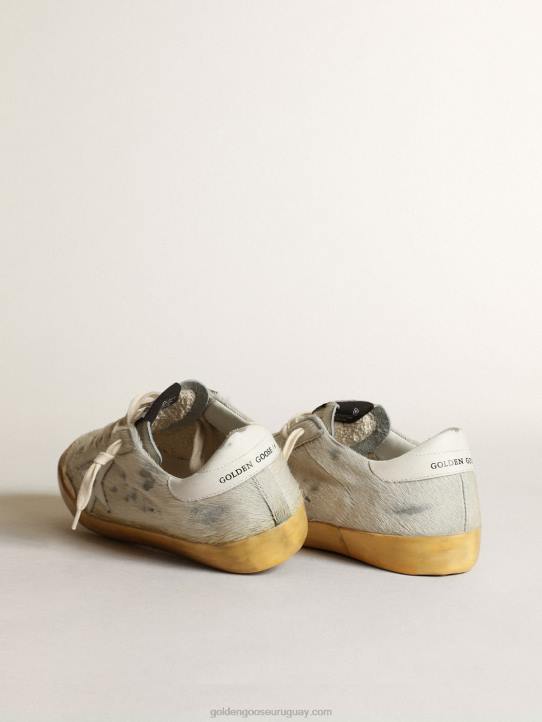 mujer zapatillas penstar super-star de piel de potro color hueso con estrella de piel blanca y refuerzo en el talónGolden Goose 02H6166