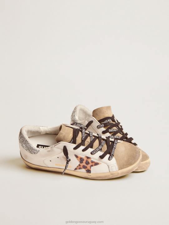 mujer zapatillas super-star con estrella de cristal con estampado de leopardo y refuerzo del talón de cristal plateadoGolden Goose 02H626