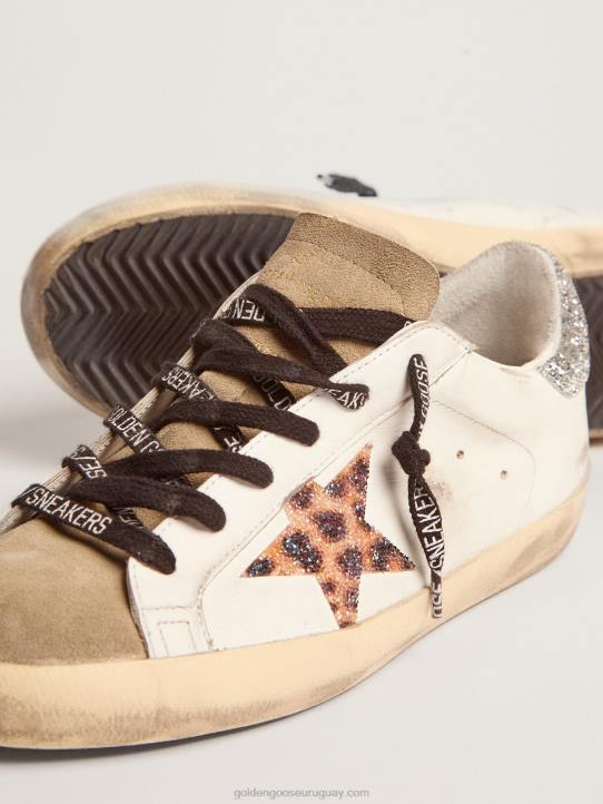 mujer zapatillas super-star con estrella de cristal con estampado de leopardo y refuerzo del talón de cristal plateadoGolden Goose 02H626