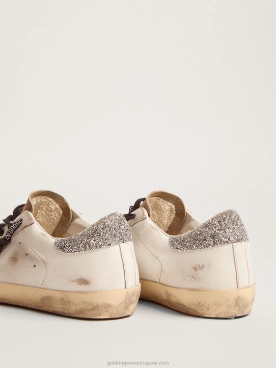 mujer zapatillas super-star con estrella de cristal con estampado de leopardo y refuerzo del talón de cristal plateadoGolden Goose 02H626