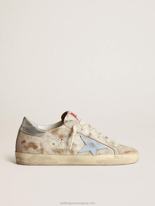 mujer zapatillas super-star con estrella de piel azul claro ahumado y refuerzo del talón de piel plateada metalizadaGolden Goose 02H650