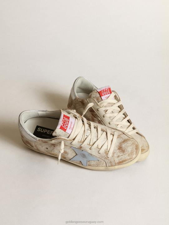 mujer zapatillas super-star con estrella de piel azul claro ahumado y refuerzo del talón de piel plateada metalizadaGolden Goose 02H650