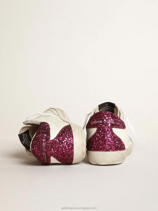 mujer zapatillas super-star con estrella de purpurina azul claro y refuerzo del talón con purpurina moradaGolden Goose 02H6267